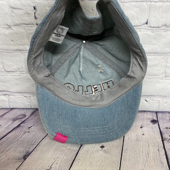 Hello Kitty Distressed Hat Cap Strap Back Blue Sanrio Embroidered Spell Out - Picture 10 of 14